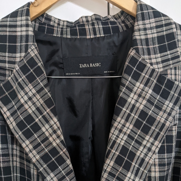 ZARA Basic Plaid Business Professional Double Breasted Jacket Blazer Size XS - Picture 3 of 7